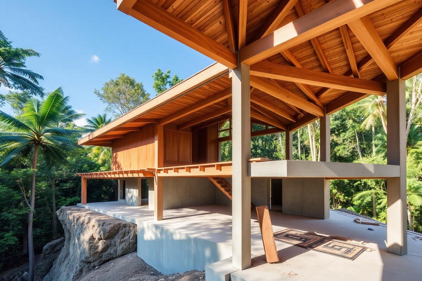 Construction of a home in the Costa Rican rainforest